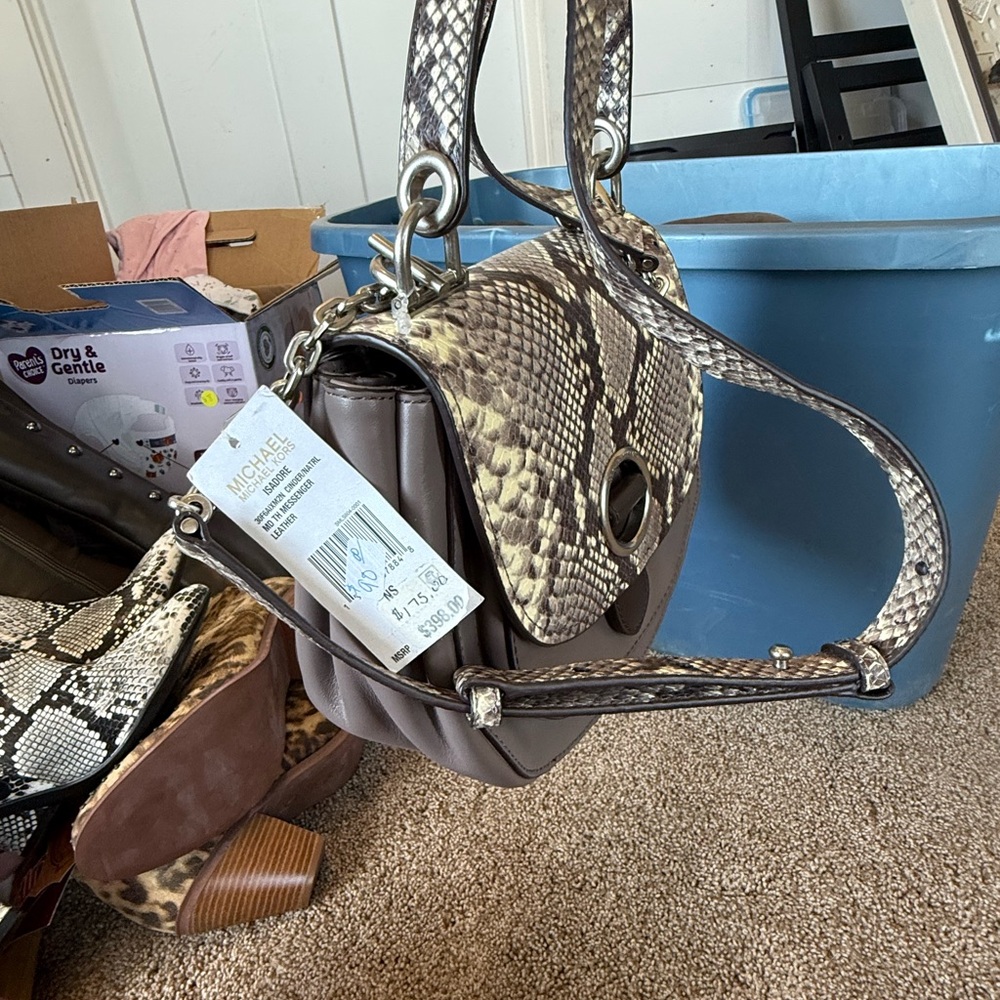 Michael Kors Snake Print and Brown Shoulder Bag